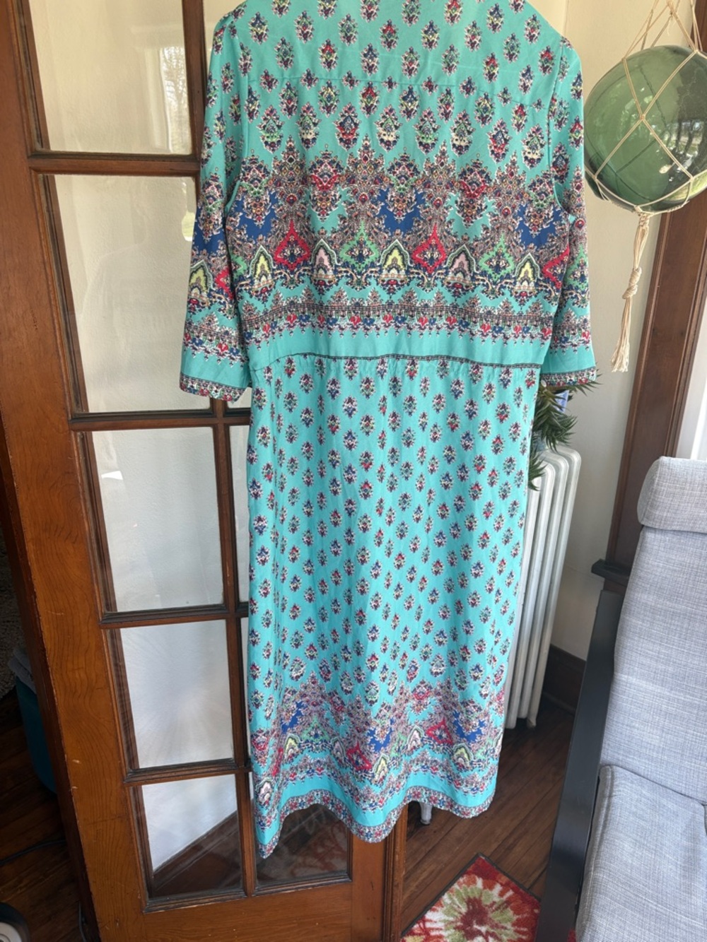 Turquoise Floral Border Button-Front Maxi Dress - Picture 6 of 9
